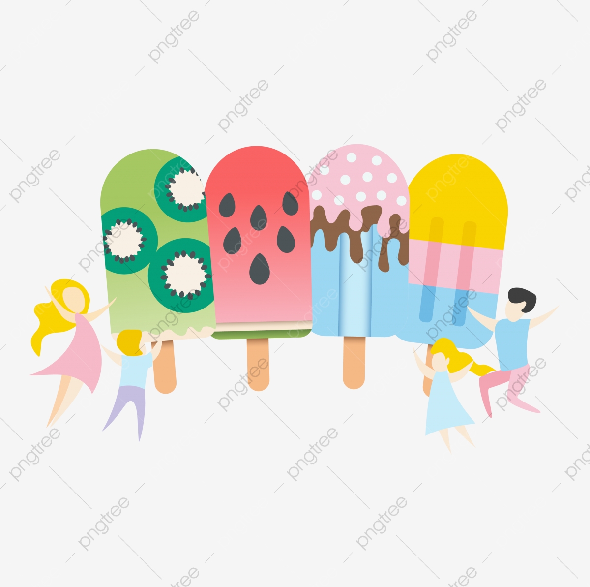 Colorful Summer Cartoon Ice Cream, Summer Clipart, Cartoon Clipart.