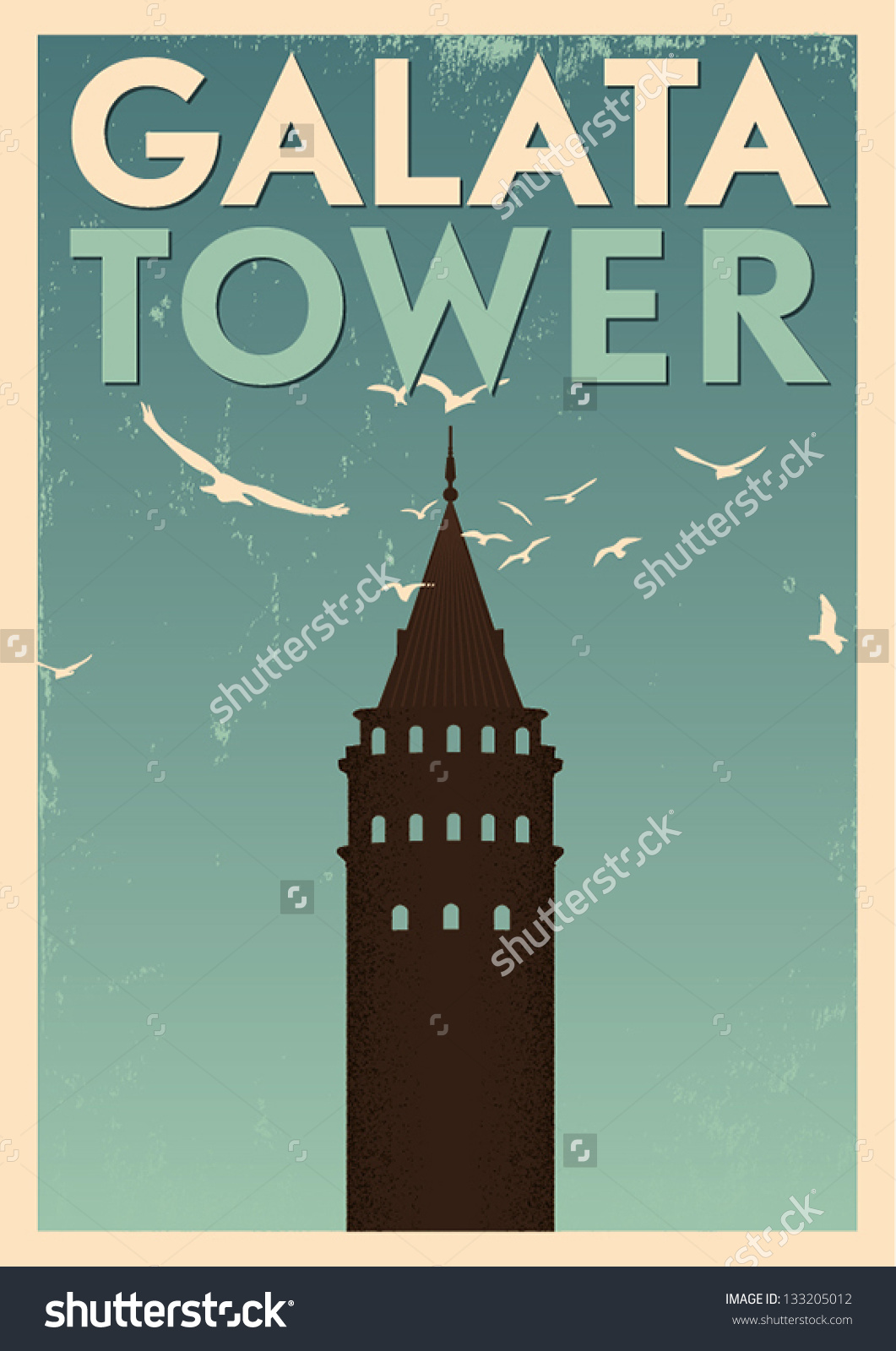 Galata Tower Vintage Poster Stock Vector 133205012.