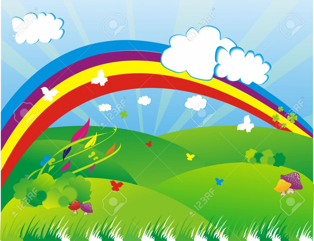 Beautiful garden with rainbow background clipart 9 » Clipart.