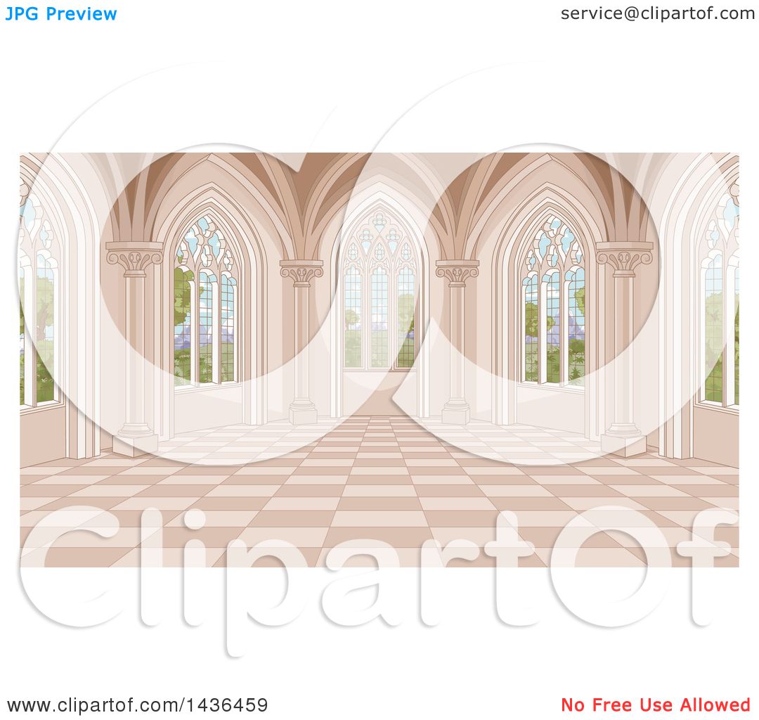 Clipart of a Medieval Castle Interior with Garden Windows.