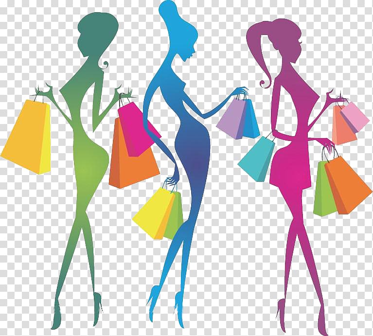 Shopping Girl Illustration, Colorful hand.