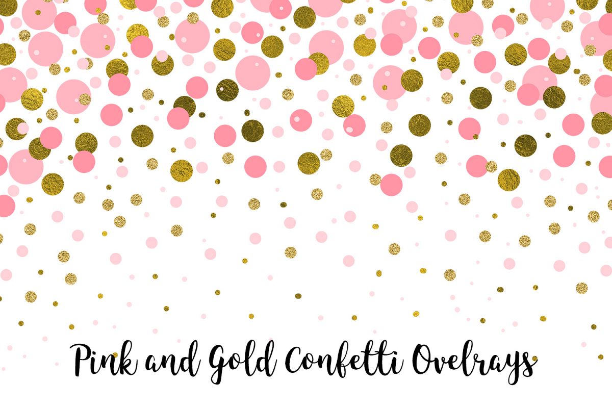 Pink and Gold Confetti Overlays, Transparent PNGs.