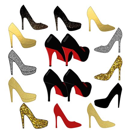 Shoes Clipart, High Heel Clipart, Sparkle Wedding Clipart.