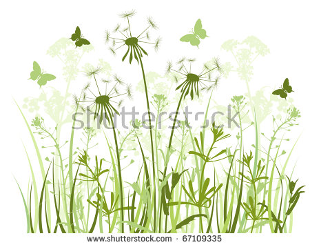 Clipart Green Grass Field With Dandelions.