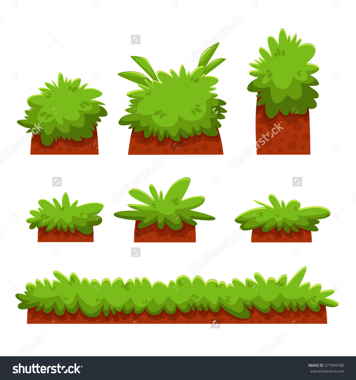 Cartoon Bushes Hedges Grass Leaves Set Stock Vector 377949790.