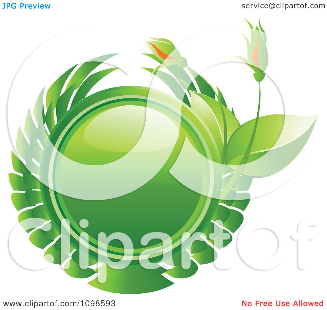 Clipart Reflective Green Circle With Vines And Flower Buds.