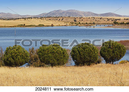 Stock Photography of El Vicario Dam On The Guadiana River Near.