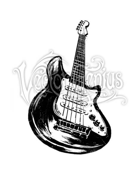 Hand Drawn Distressed Electric Guitar ClipArt.