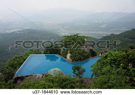 Stock Photography of Swimming pool on hilltop at Yalong Bay.