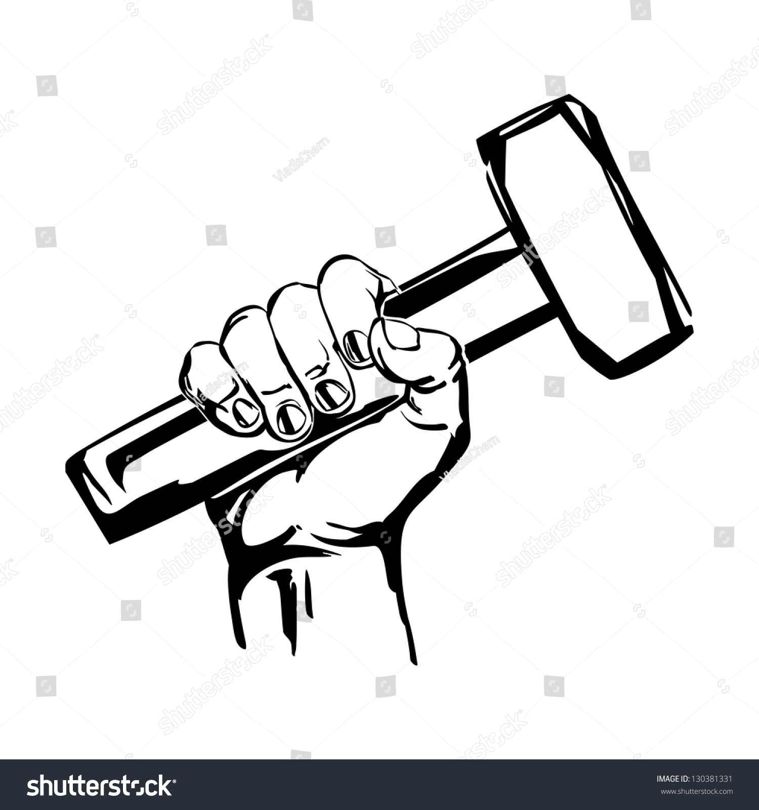 Hand Holding Hammer Vector Black Illustration 130381331.