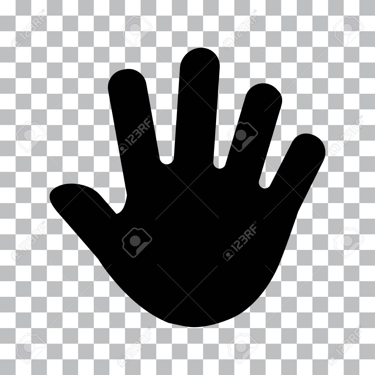 Human hand print, palm. Black silhouettes on transparent background.