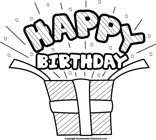 Happy birthday black and white clipart present black and white.