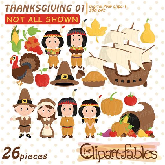 Happy Thanksgiving Day clip art, scrapbooking, turkey clipart, cute  cornucopia, Autumn, american clipart, digital clipart.