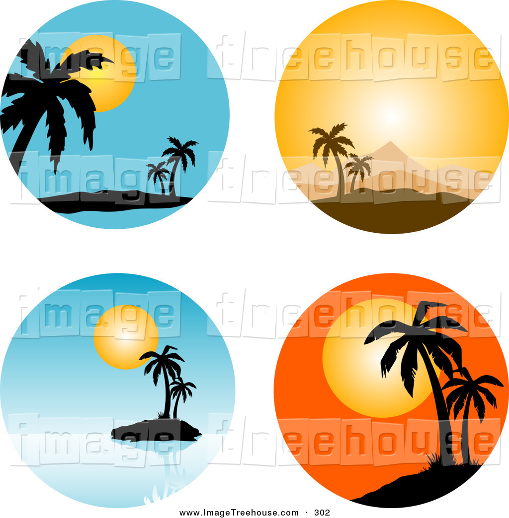 Palm Tree Sunset Clipart 400 Pxl By 150 Pxl.