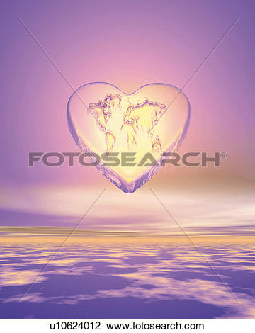 Clip Art of Heart shaped world map in the sky, Computer Graphics.