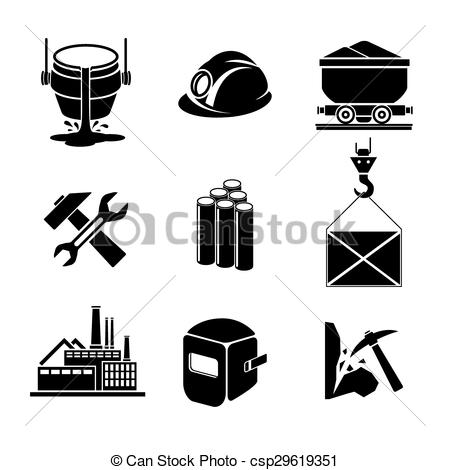 Clipart Vector of Heavy industry or metallurgy icons set. Wrench.