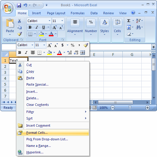 MS Excel 2007: Rotate text in a cell.