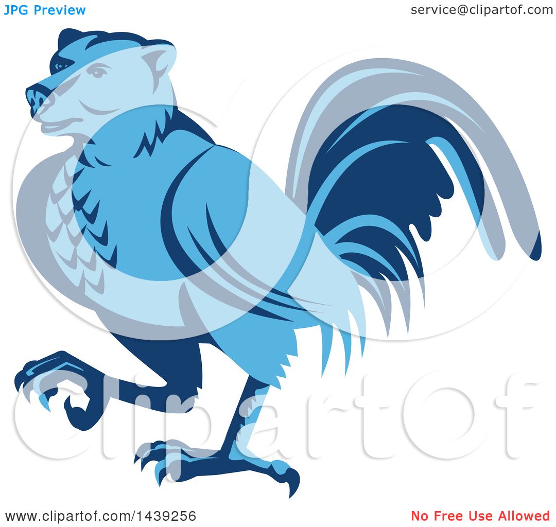 Clipart of a Retro Blue Half Bear Half Chicken Hybrid Marching.