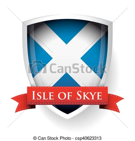 Vector Clip Art of Scotland Flag with Isle of Skye sign.