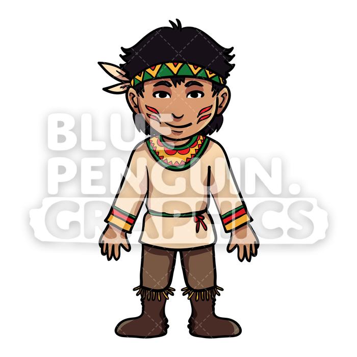 Indian Thanksgiving Boy version 3 Vector Cartoon Clipart Illustration.