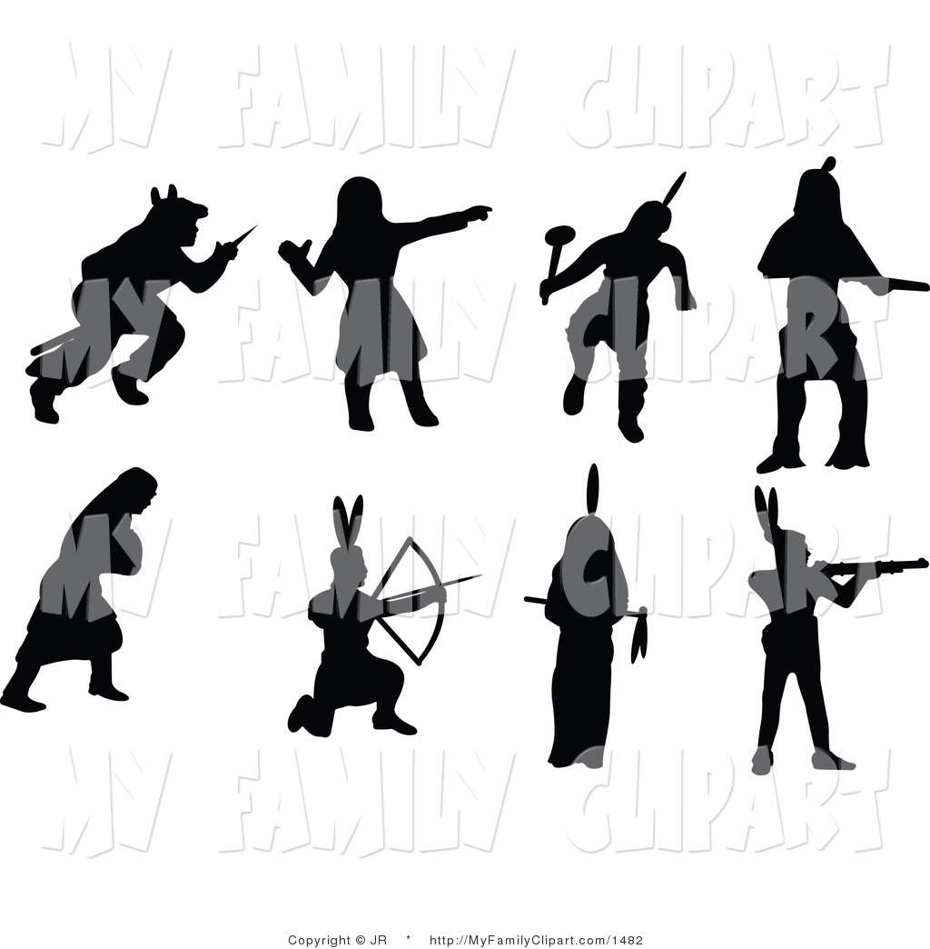 Vector Clip Art of Native American Indian Silhouettes by JR.