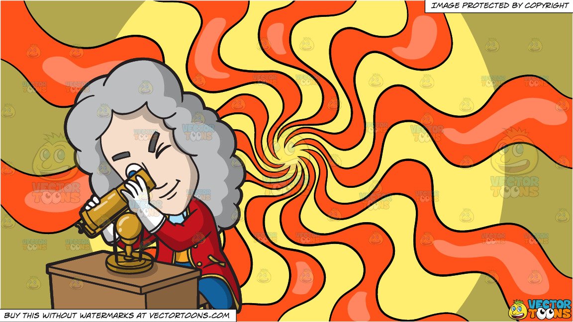 Isaac Newton Inventing A Reflecting Telescope and A Psychedelic Warp Ribbon  Background.