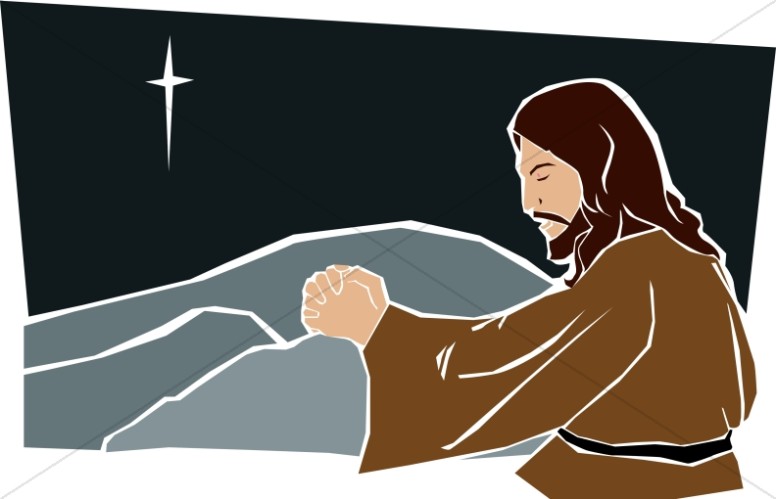 Jesus Prays at Night in Color.