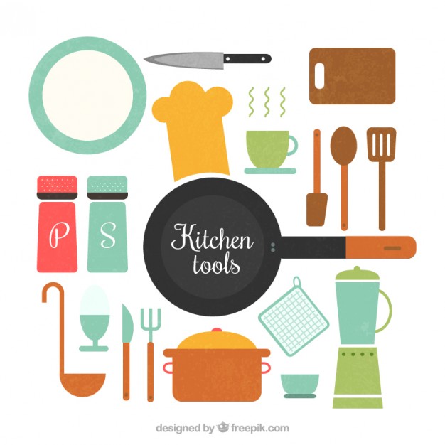 Flat kitchen utensils Set Vector.