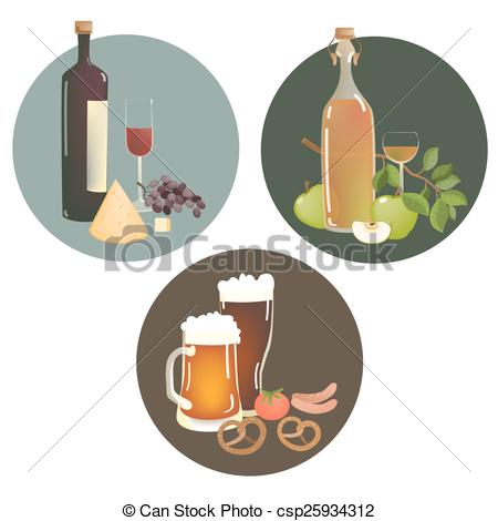 Vektor Clip Art von Getränke, alkohol, knabberzeug.