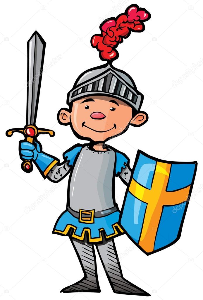 Cartoon knight in armour with a sword — Stock Vector © antonbrand.