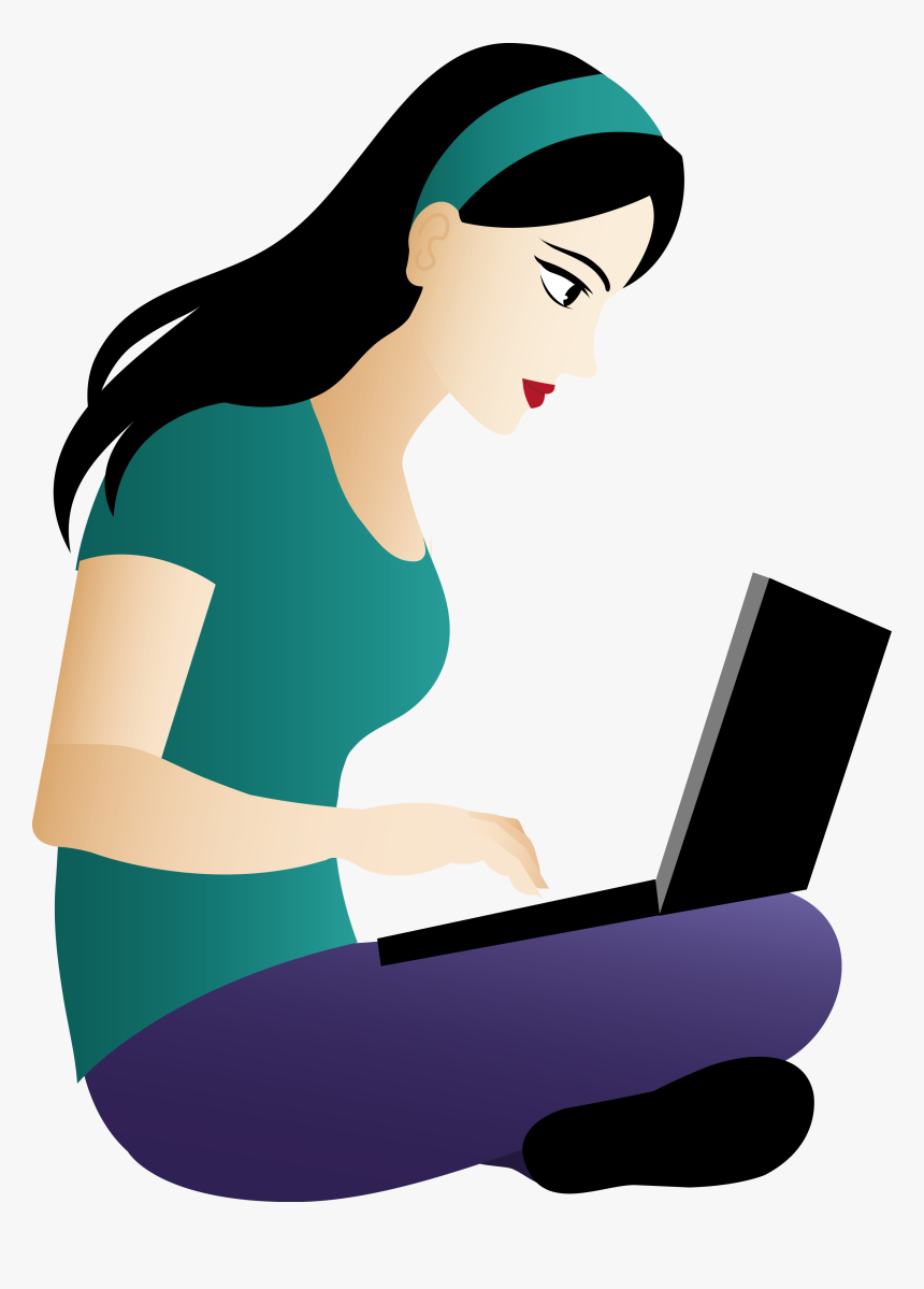 Girl On Computer Clipart Asian Sitting With Laptop.