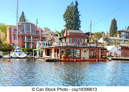 Stock Photography of Brick boat house. Lake Washington.