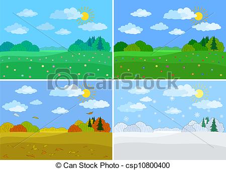 Vector Clipart of Set forest landscapes, seasons: spring, summer.