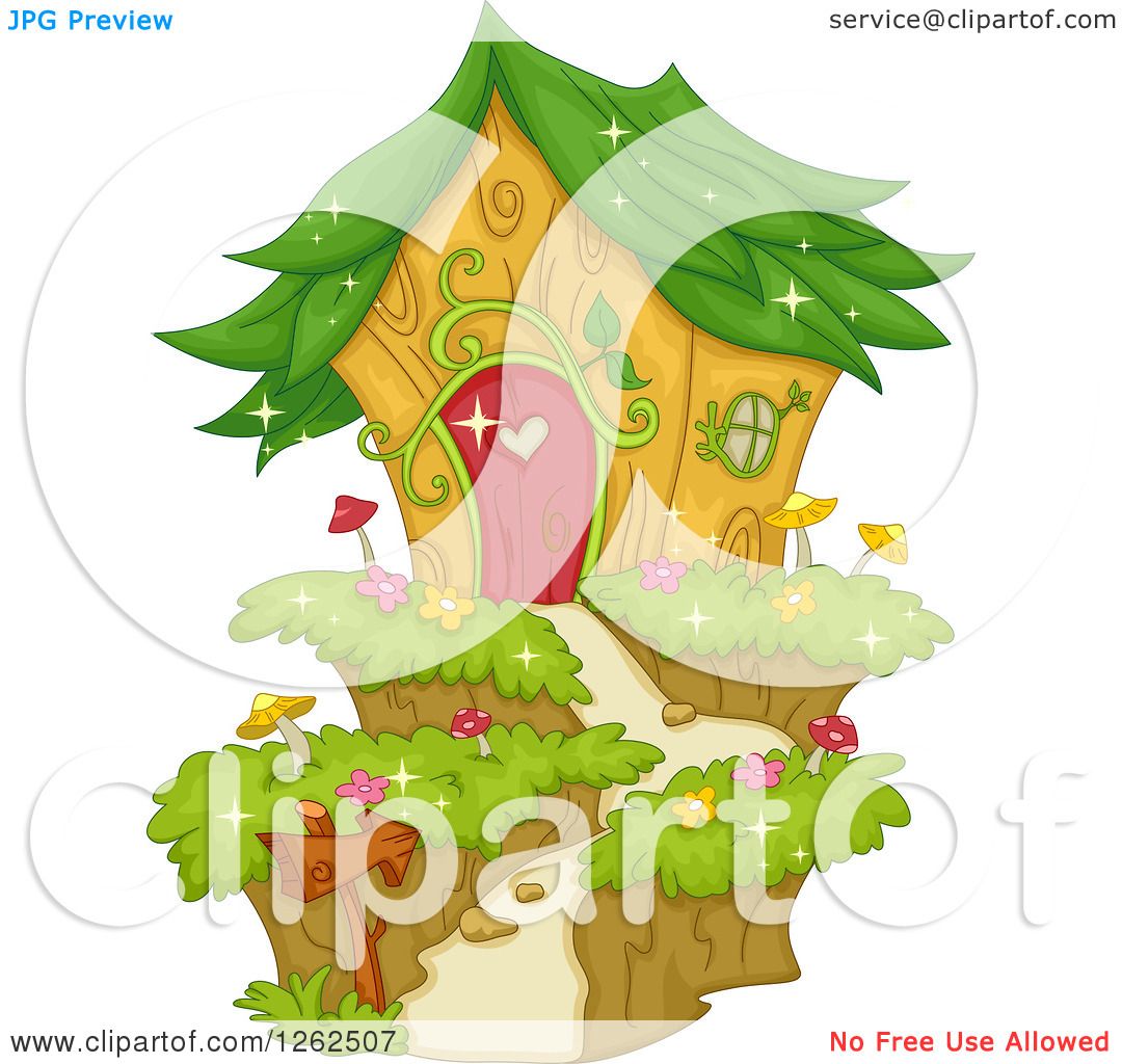 Clipart of a Garden Fairy House with a Leaf Roof.