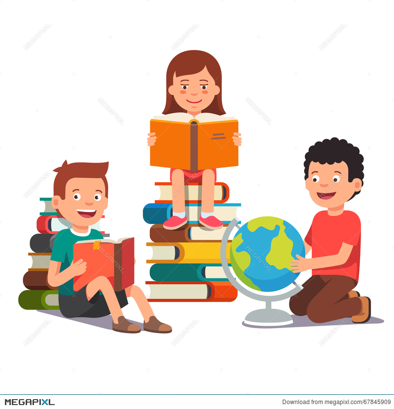 Group Of Kids Studying And Learning Together Illustration.