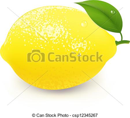 Clip Art Vector of Yellow Lemon With Leaf, With Gradient Mesh.