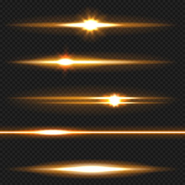 Orange horizontal lens flares pack. laser beams, horizontal.