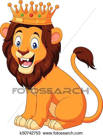 Cartoon lion wearing a crown Clipart.