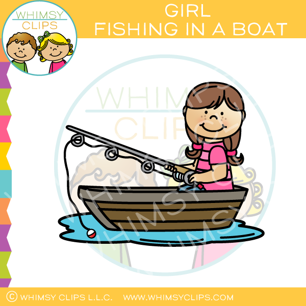 Little girl fishing clip art , Images & Illustrations.