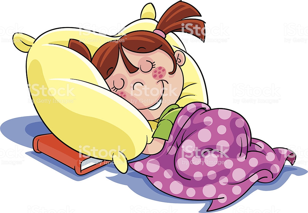 Cartoon Illustration Of A Little Girl Sleeping With Book.