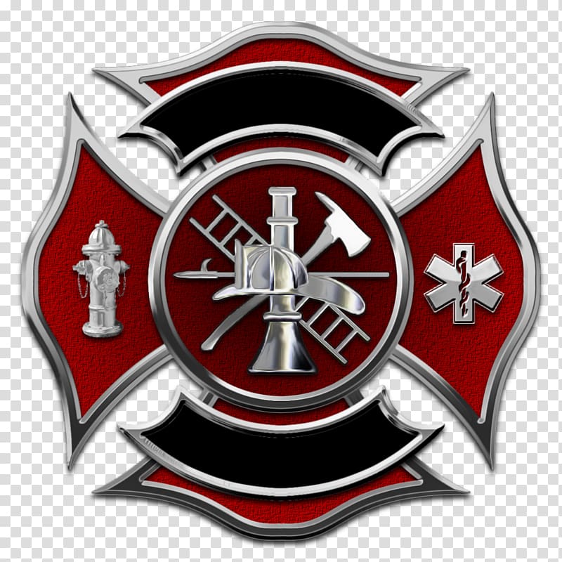 Red and gray firemen logo, Maltese dog Puppy Maltese cross.