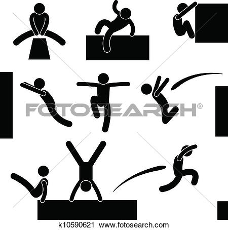 Clipart of Parkour Man Jumping Climbing Leap k10590621.