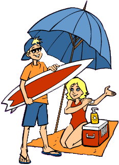 Man and woman on beach clipart.