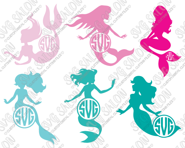 Mermaid Circle Monogram Frame Custom DIY Cutting File Set in SVG, EPS, DXF,  JPEG, and PNG Format.