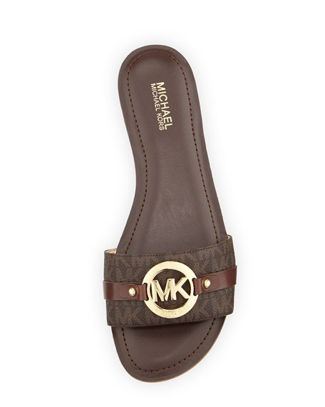 Molly Flat Logo Slide Sandal Brown.