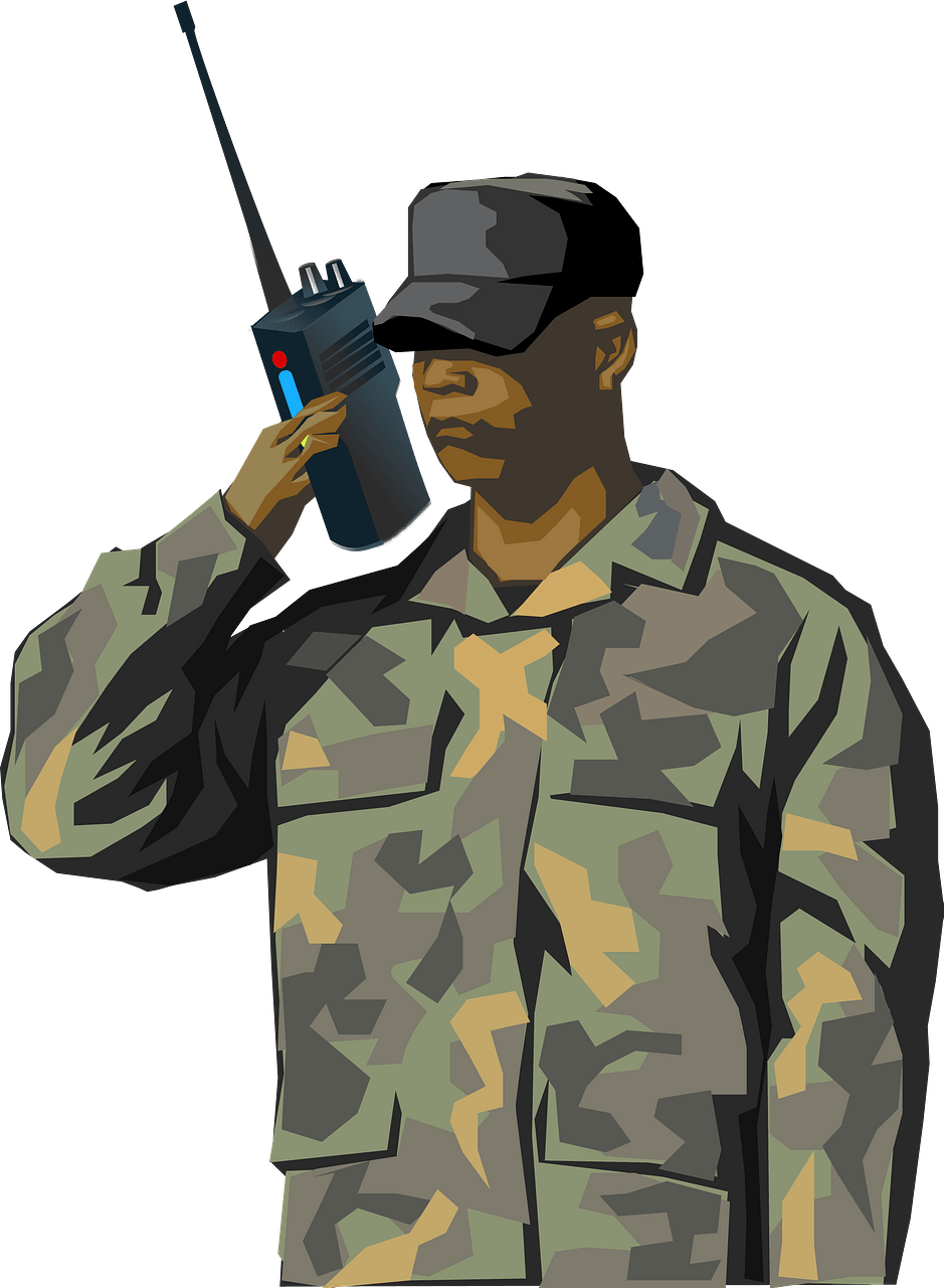 Soldier with walkie.