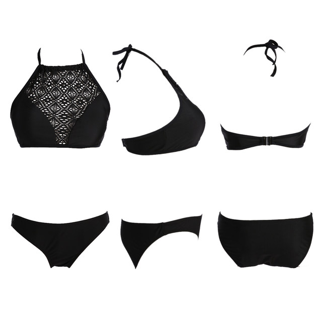 Bikinis Women 2017 Lace Swimsuit Plus Size Push Up Padded Bikini Set Hollow  Bikini Top Swimwear Bikinis de las mujeres.