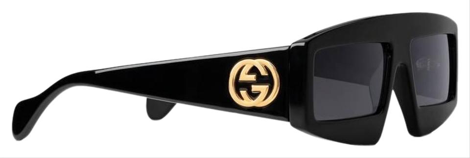 Gucci Black New Gg0358s Rectangle Thick Rim Logo Sunglasses 40% off retail.