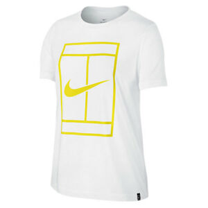 Details about NIKE Tennis Women`s Court Signal Logo Tennis Tee White  Electrolime Small.