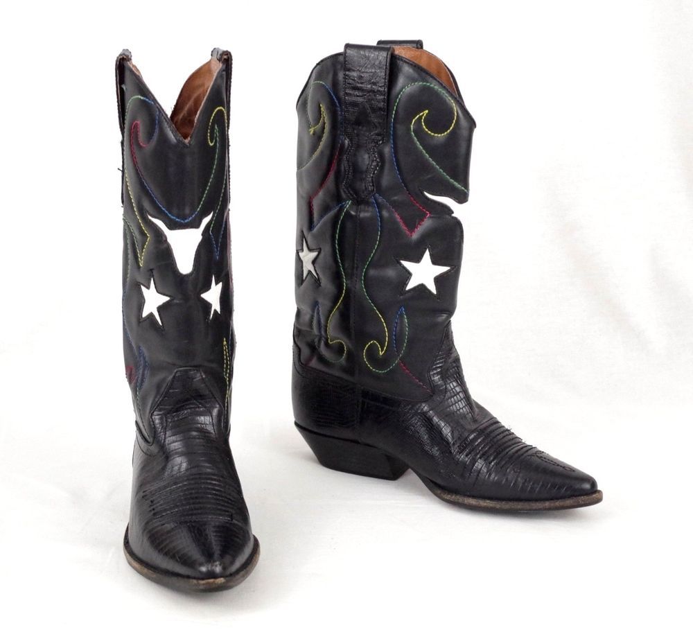 Nine West Cowboy Western Boots Womens Black Leather Peggy.